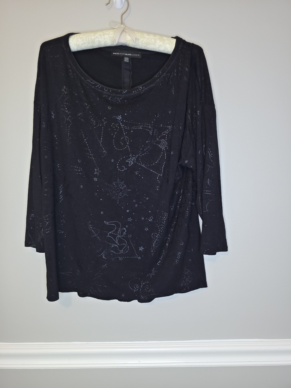 White House Black Market Black Metallic Constellation Long Sleeve Top